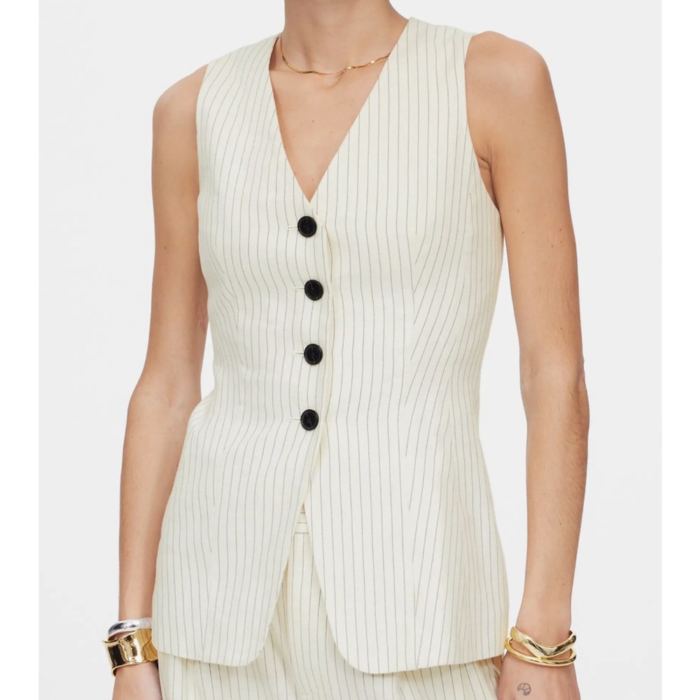 Madewell Cutaway Vest in Pinstripe Linen Blend